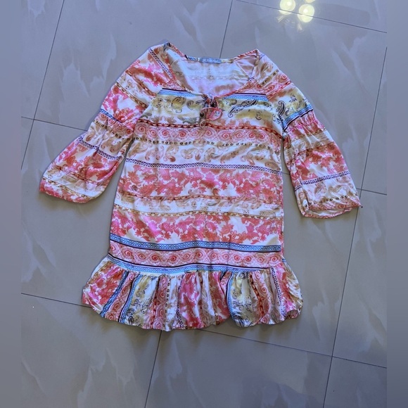 Rosa Nud Floral Print Pink Tunic Dress Beach Summer Lightweight Size Small - Picture 5 of 16